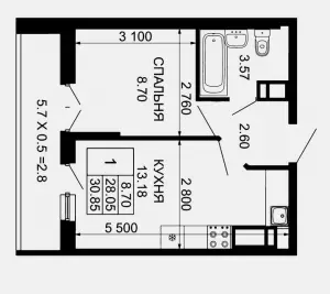 1-комнатная квартира