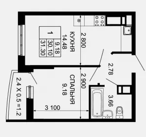1-комнатная квартира