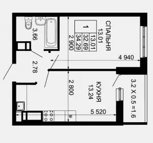 1-комнатная квартира
