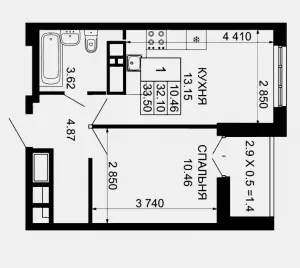 1-комнатная квартира