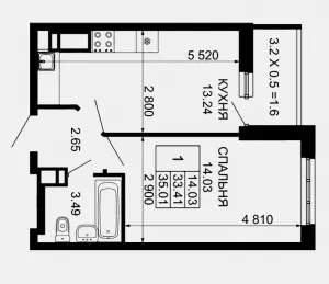 1-комнатная квартира