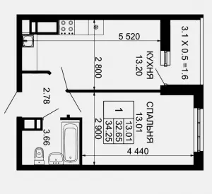 1-комнатная квартира