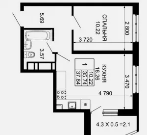 1-комнатная квартира