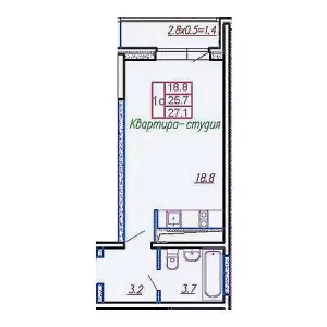 Квартира-студия 27.1 ЖК «Маршал»