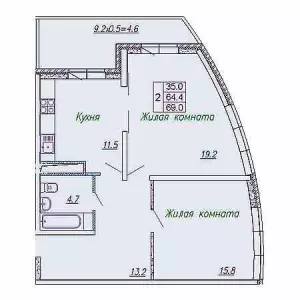 2-х комнатная квартира 69 ЖК «Маршал»