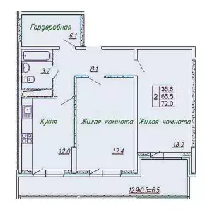 2-х комнатная квартира 72 ЖК «Маршал»