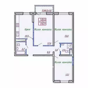 3-х комнатная квартира 74.7 ЖК «Маршал»