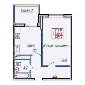 1-комнатная квартира 42.2 ЖК «Маршал»