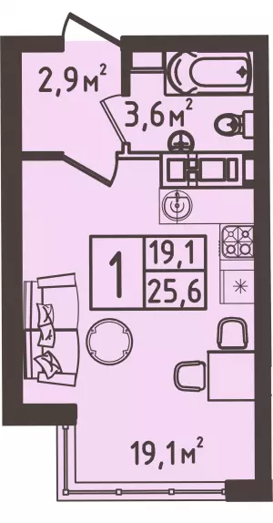 Квартира-студия 25.6 м² в ЖК «Мега Победа 2»