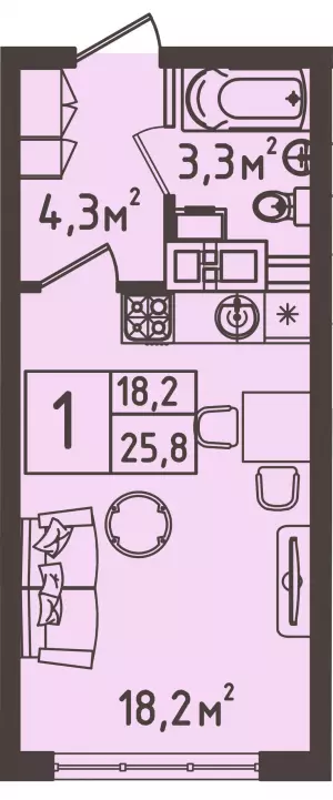 Квартира-студия 25.8 м² в ЖК «Мега Победа 2»