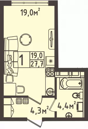 Квартира-студия 27.7 м² в ЖК «Мега Победа 2»