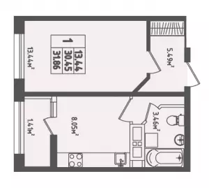 1-комнатная квартира 31.9 ЖК «Мега Победа»