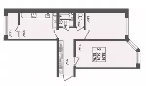 2-х комнатная квартира 52.7 ЖК «Мега Победа»