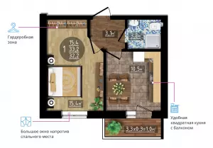 1-комнатная квартира 33.2 ЖК «Мега»
