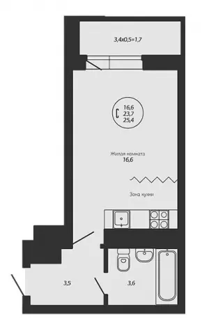 Квартира-студия 25.4 м² в ЖК «Мелодия»