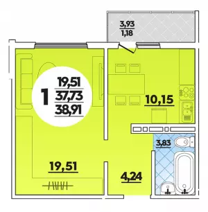 1-комнатная квартира 38.91 ЖК «Молодежный»