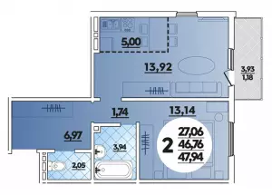 2-х комнатная квартира 47.94 ЖК «Молодежный»