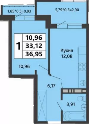 1-комнатная квартира 36.95 ЖК «Мозаика»