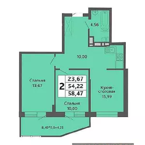 2-х комнатная квартира 58.47 ЖК «Мозаика»