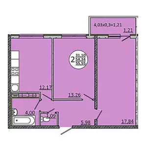 2-х комнатная квартира 55.55 м² в ЖК «На Магистральной»