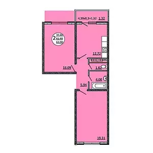 2-х комнатная квартира 63 ЖК «На Магистральной»