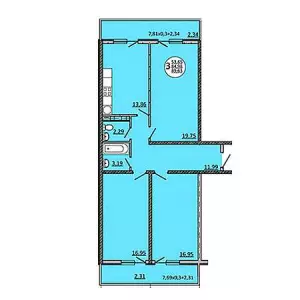 3-х комнатная квартира 89.63 ЖК «На Магистральной»