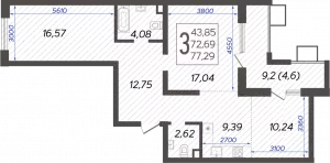 3-х комнатная квартира 77.29 ЖК «Novella»