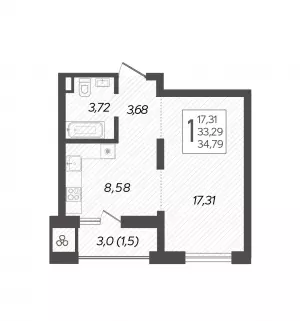 1-комнатная квартира 34.79 ЖК «Novella»