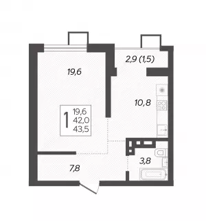 1-комнатная квартира 43.5 ЖК «Novella»
