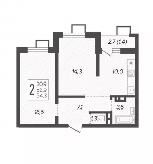 2-х комнатная квартира 54.3 ЖК «Novella»