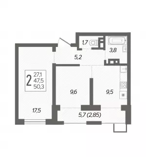 2-х комнатная квартира 50.3 ЖК «Novella»