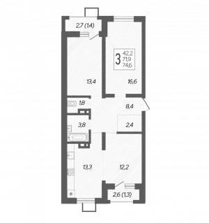 3-х комнатная квартира 74.6 ЖК «Novella»