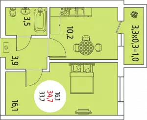 1-комнатная квартира