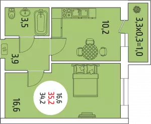 1-комнатная квартира