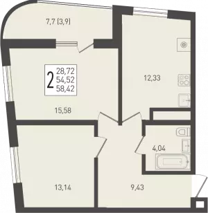 2-х комнатная квартира 58.42 ЖК «Огурцы»