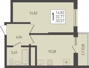 1-комнатная квартира 33.57 ЖК «Огурцы»