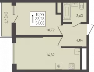 1-комнатная квартира 34.08 ЖК «Огурцы»