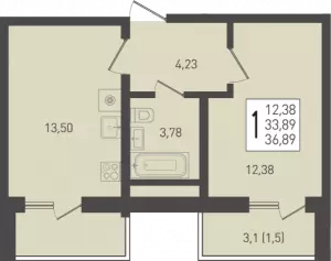 1-комнатная квартира 36.89 ЖК «Огурцы»