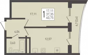 1-комнатная квартира 40.75 ЖК «Огурцы»