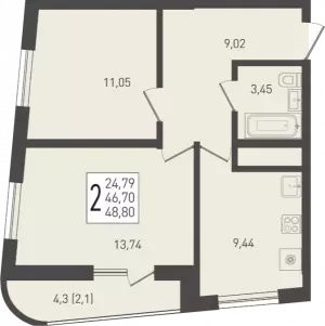 2-х комнатная квартира 48.8 ЖК «Огурцы»