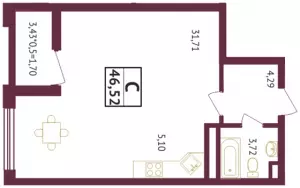 Квартира-студия 46.5 ЖК «Олимп»