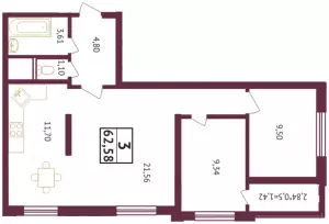 3-х комнатная квартира 62.6 ЖК «Олимп»