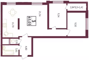 3-х комнатная квартира 63.03 ЖК «Олимп»