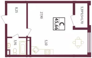 Квартира-студия 45.7 ЖК «Олимп»