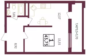 1-комнатная квартира 43.7 ЖК «Олимп»
