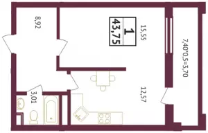 1-комнатная квартира 43.7 ЖК «Олимп»