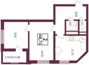 2-х комнатная квартира 48.7 ЖК «Олимп»