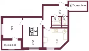 2-х комнатная квартира 52.9 ЖК «Олимп»