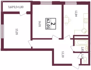 2-х комнатная квартира 62.1 ЖК «Олимп»