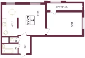 2-х комнатная квартира 62.6 ЖК «Олимп»